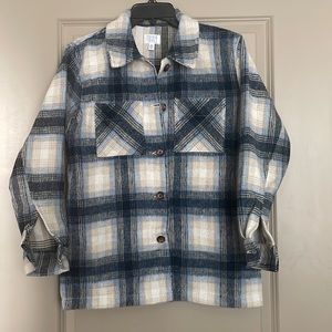 Women’s sweater-jacket (shacket), blue and white plaid, Time and Tru, size S